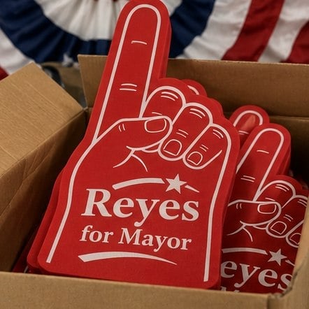 Customized foam fingers for political campaigns — reyes for mayor