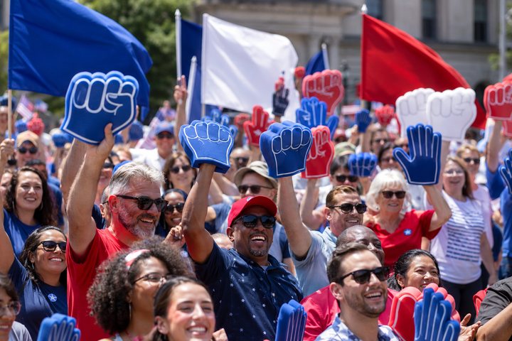Political campaign foam fingers at a rally